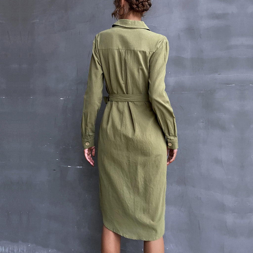 Damen Hemdblusenkleid mit Taillengürtel und praktischen Knopfdetails WW