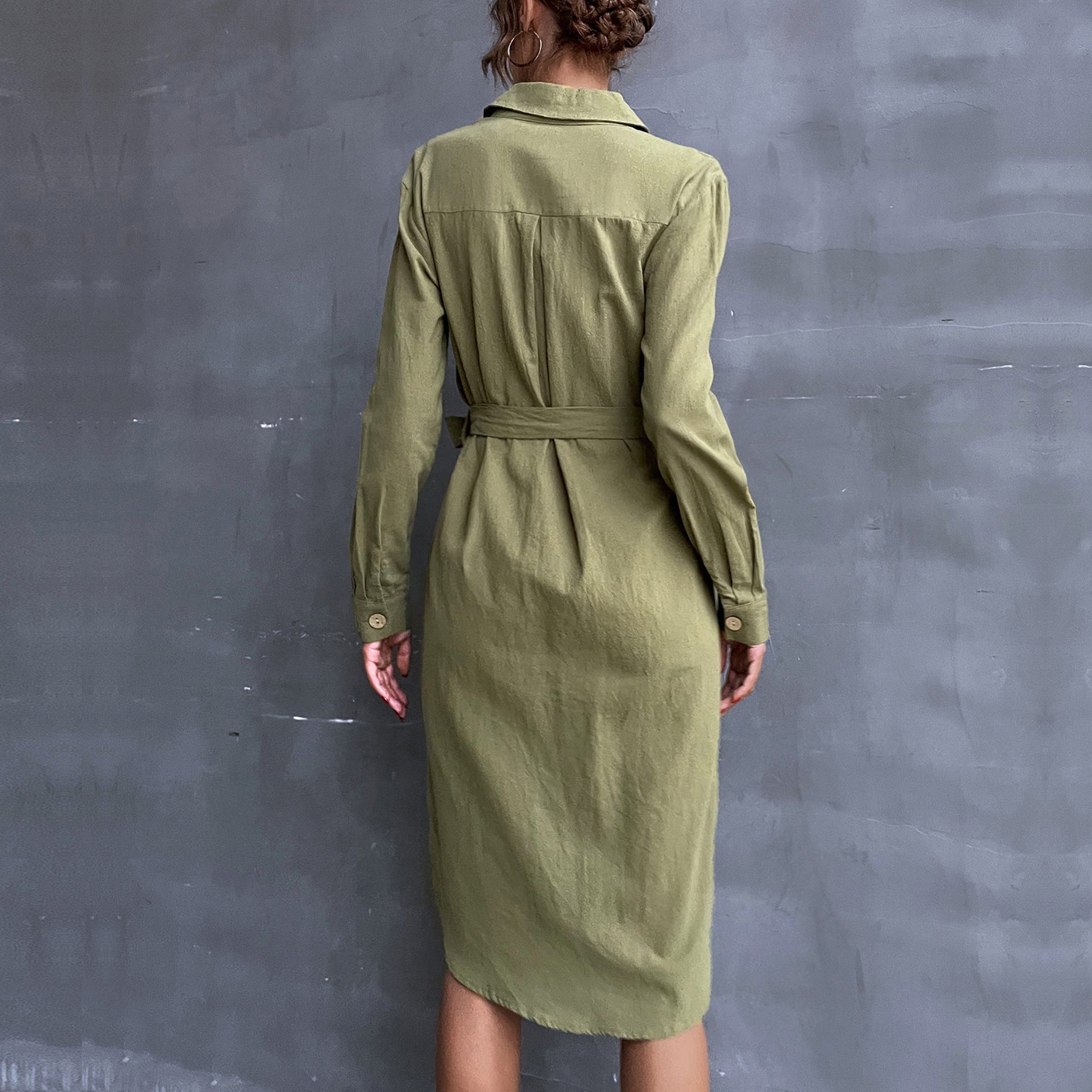Damen Hemdblusenkleid mit Taillengürtel und praktischen Knopfdetails WW