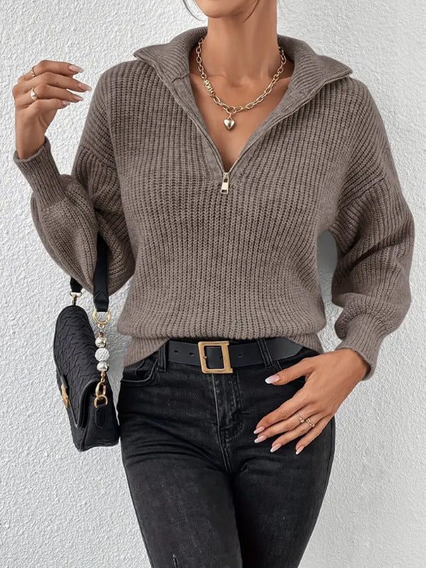 Damen modischer Pullover mit hochgeschlossenem Kragen und Reißverschluss WW