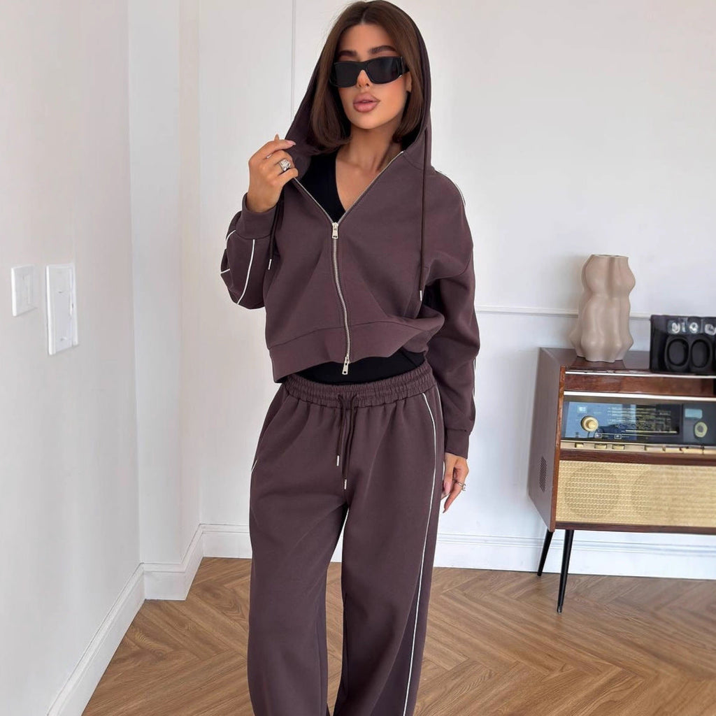 Damen sportliches Freizeit-Set aus trendigem Hoodie und weitem Stoffhose WW