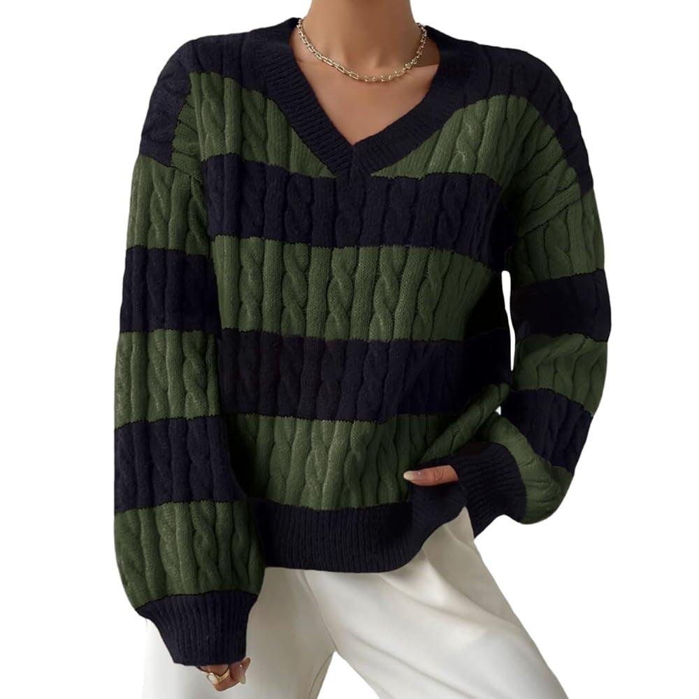 Damen V-Ausschnitt Strickpullover mit Rippstruktur und langen Ärmeln WW