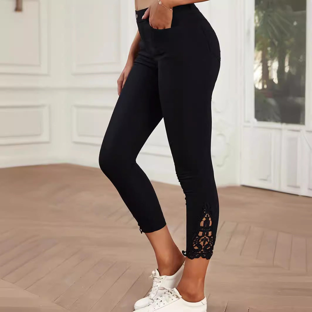 Damen Modische Leggings mit Spitzenverzierungen WW