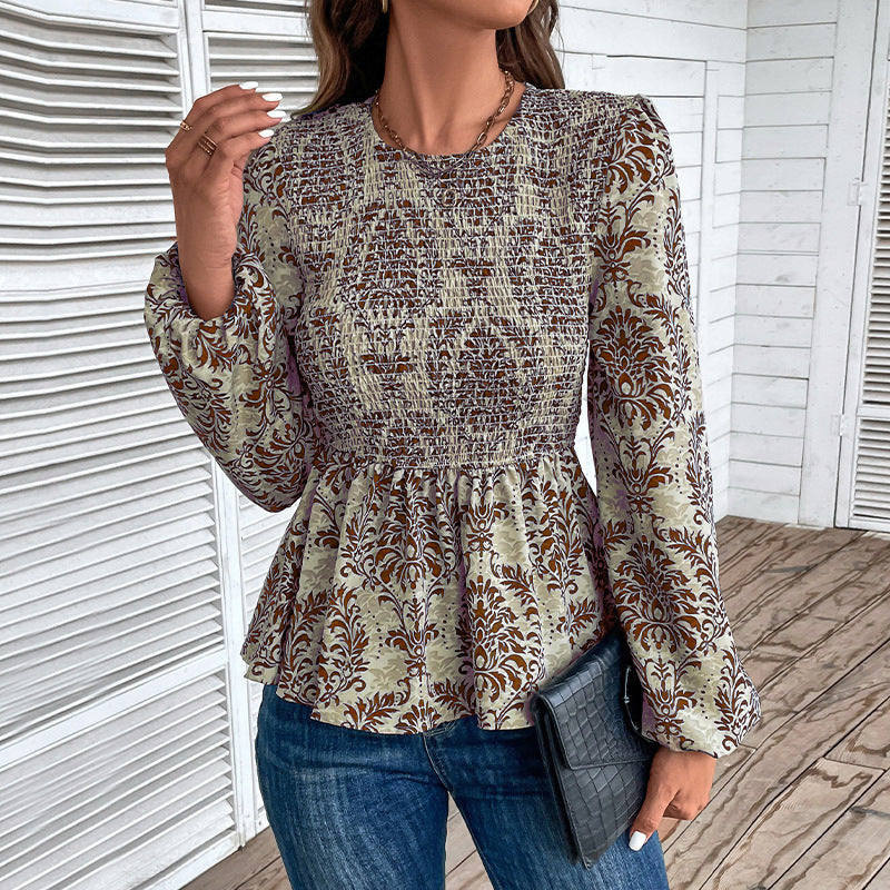Damen Oberteil mit floralem Design und gerafftem Saum WW