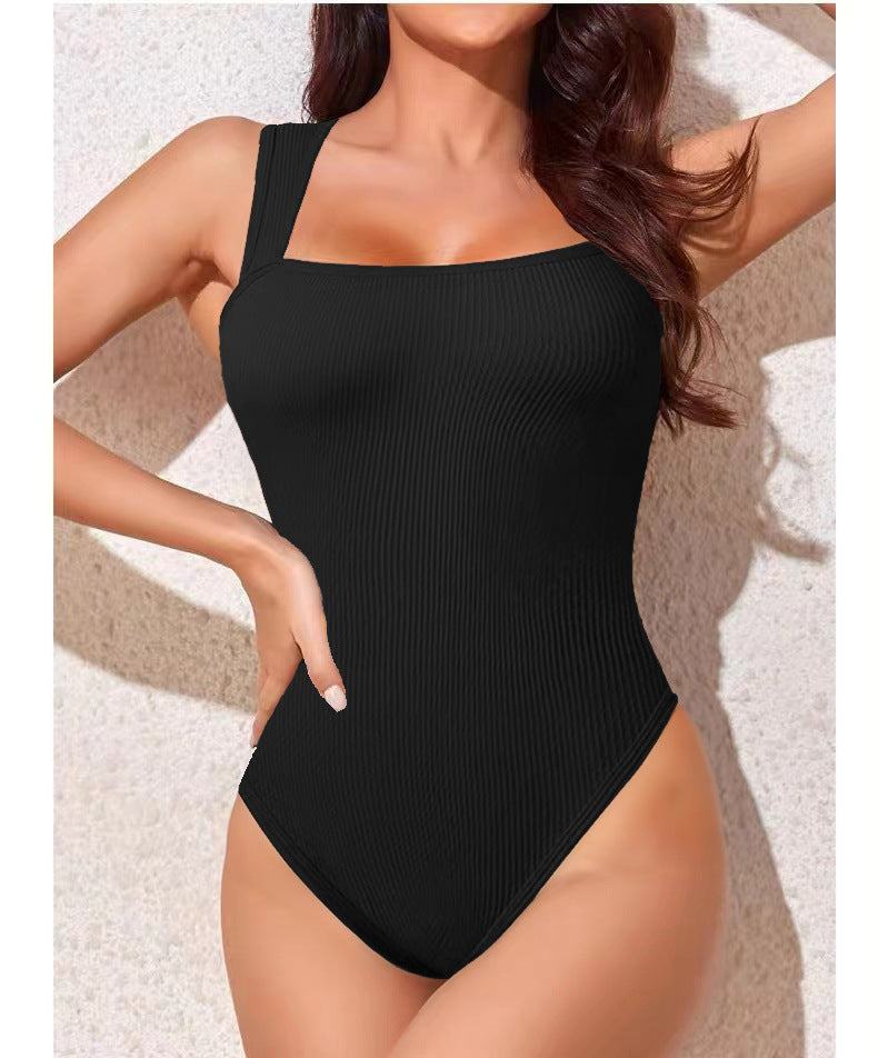 Damen Einteiler Badeanzug mit trendiger Rippstruktur WW