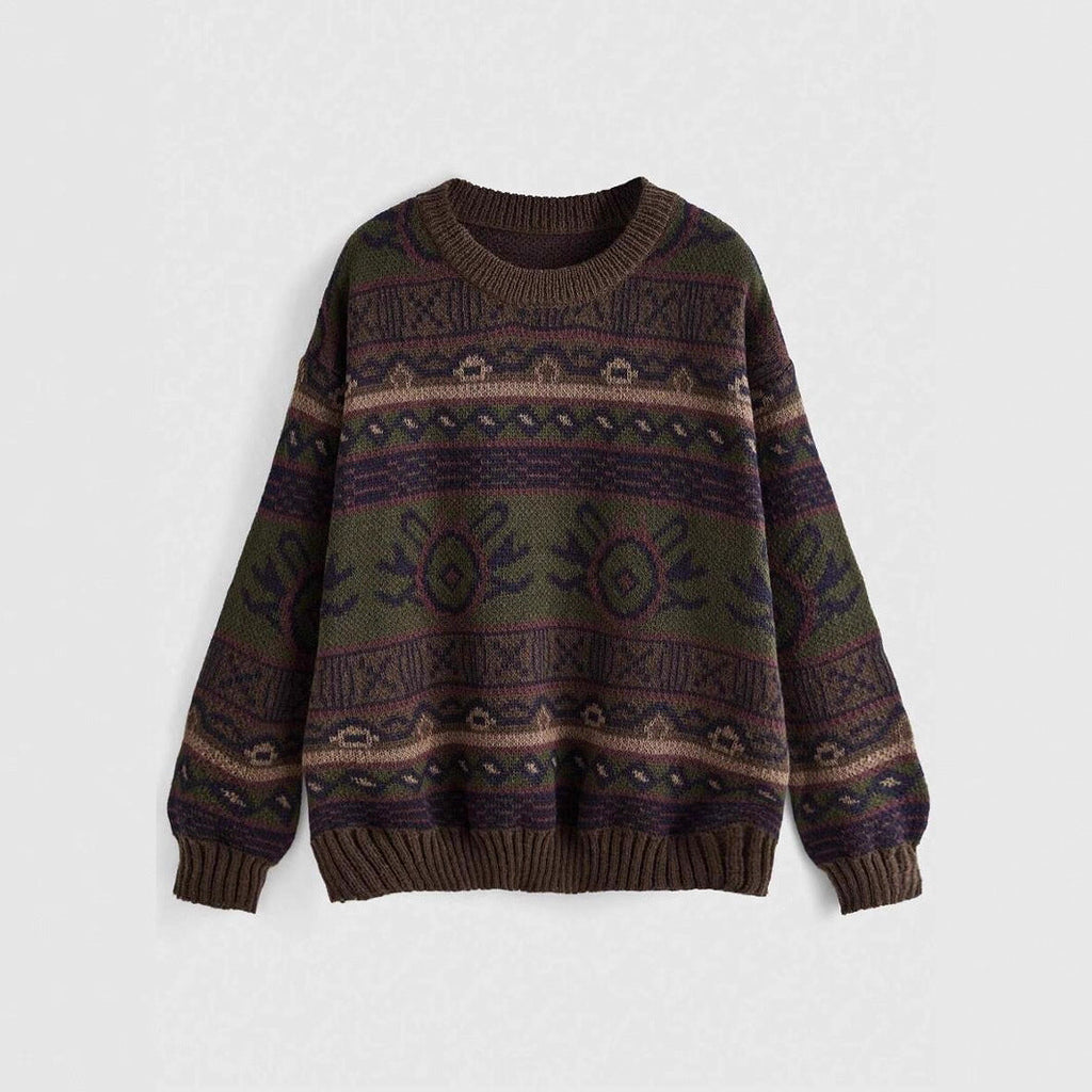 Damen lässiger Pullover mit vielfältigem Ethnomuster WW