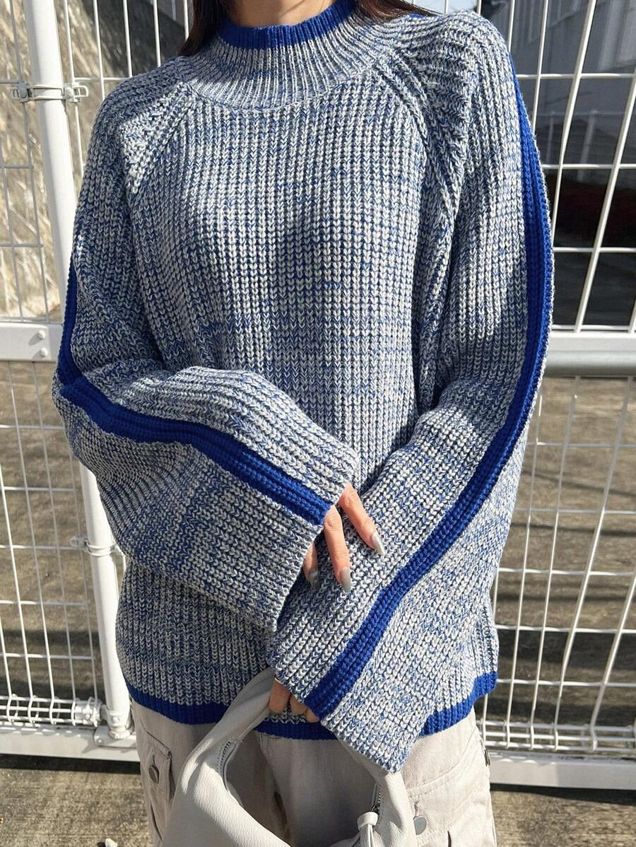 Damen lässiger Pullover mit gestricktem Strukturmuster und farblich abgesetzten Ärmelbündchen WW