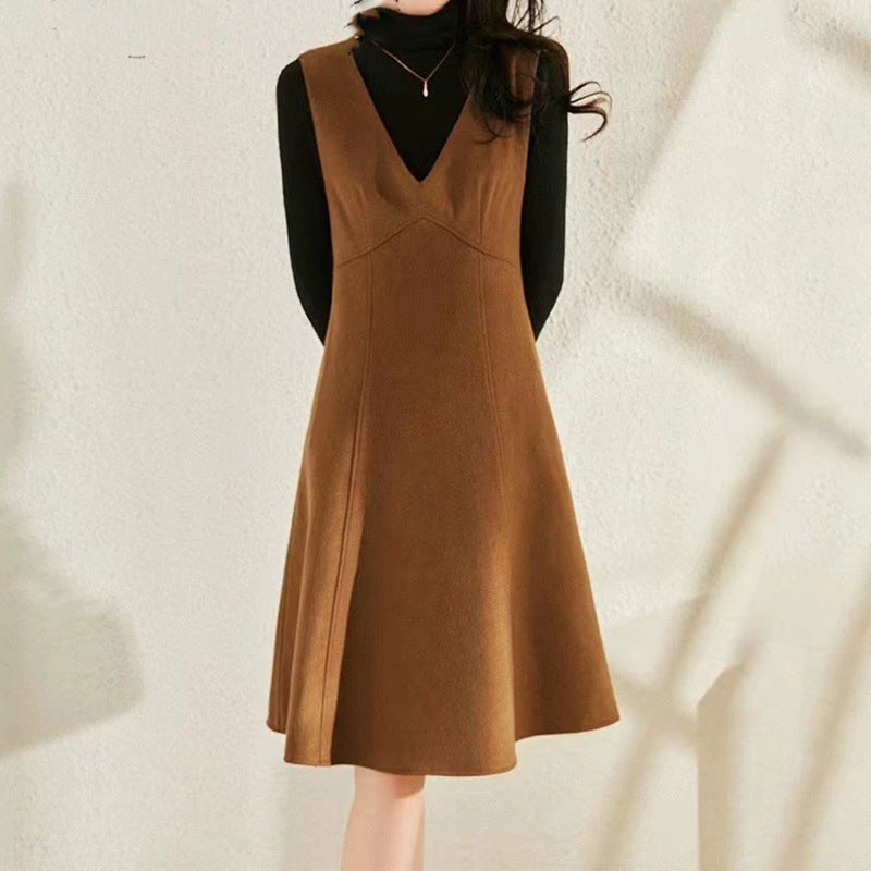 Damen A-Linien Midi Kleid mit V-Ausschnitt Design WW