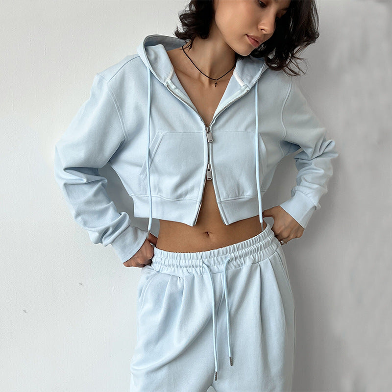 Damen cropped Hoodie und bequeme Jogginghose mit hohem Bund WW