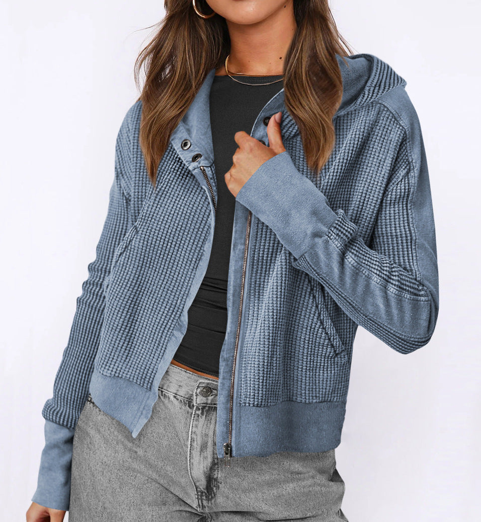 Damen lässige Zip-Jacke mit Kapuze und strukturiertem Design WW