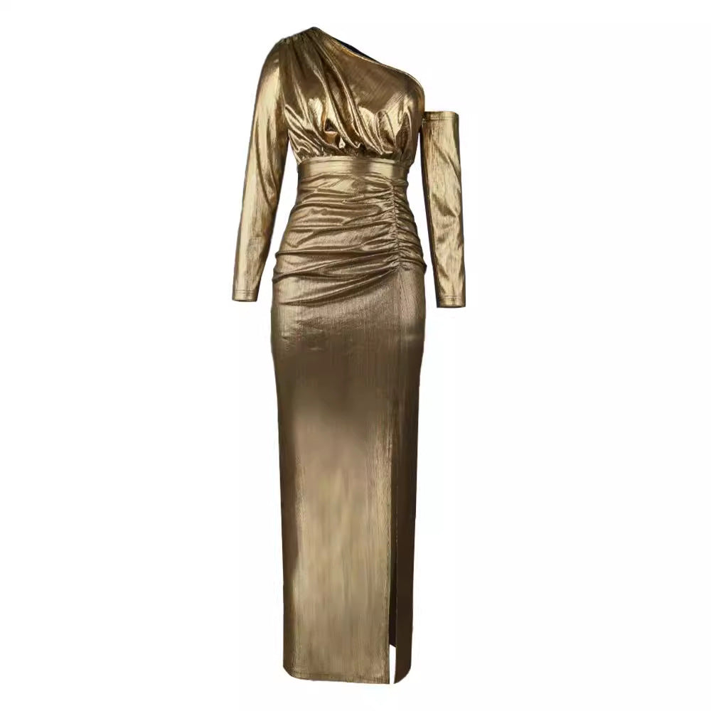 Damen Abendkleid mit schimmerndem Wickeldesign und raffiniertem Schlitz WW