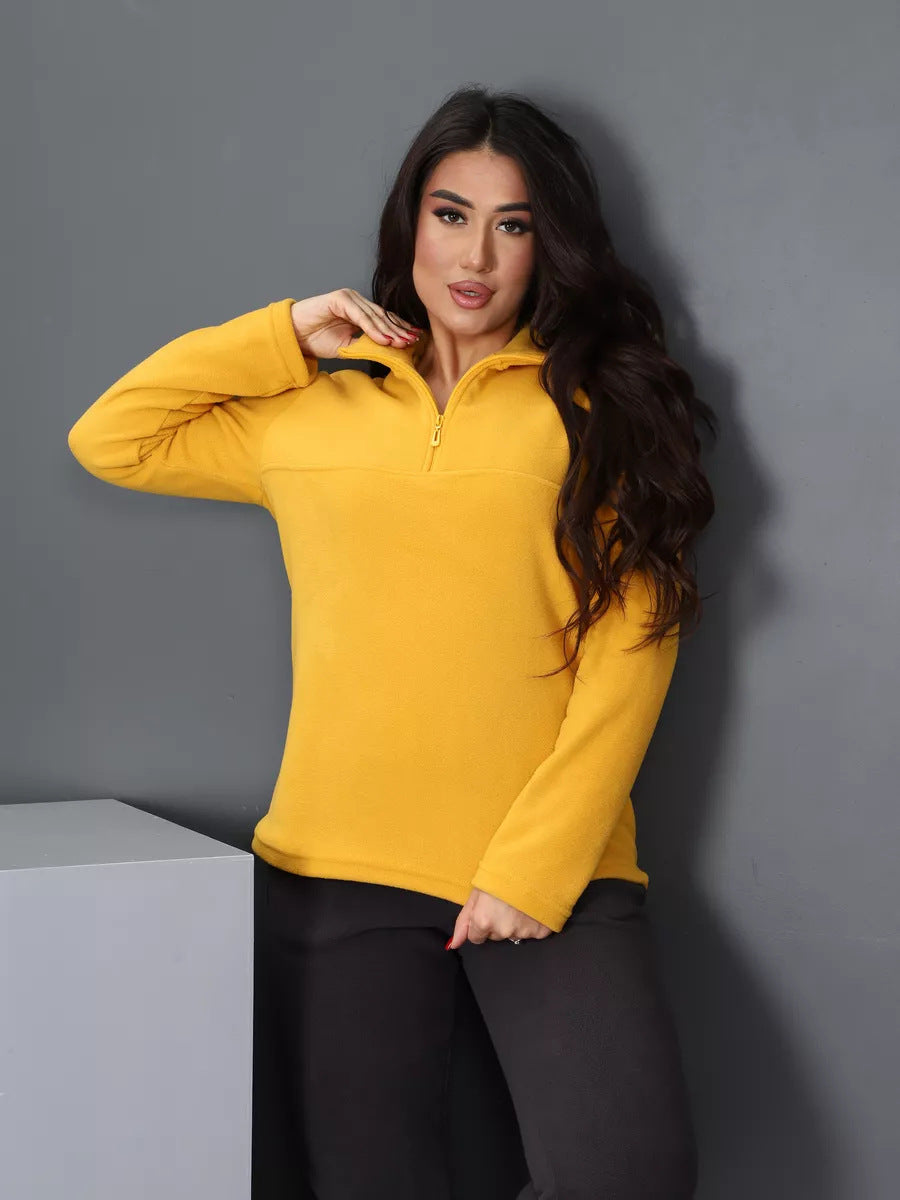 Damen Fleece-Pullover mit halbem Reißverschluss und langen Ärmeln WW