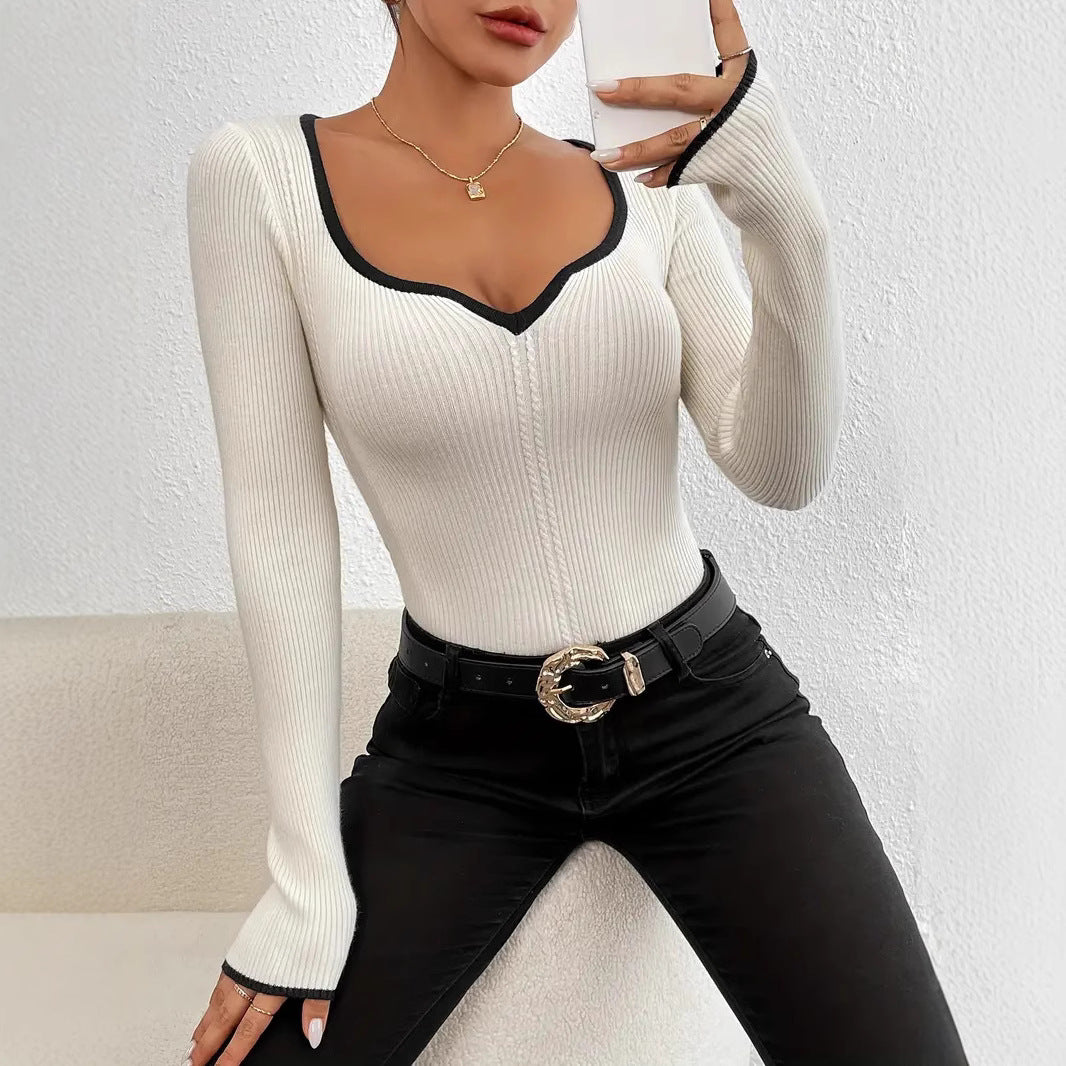 Damen Langarm-Body mit V-Ausschnitt und strukturiertem Design WW