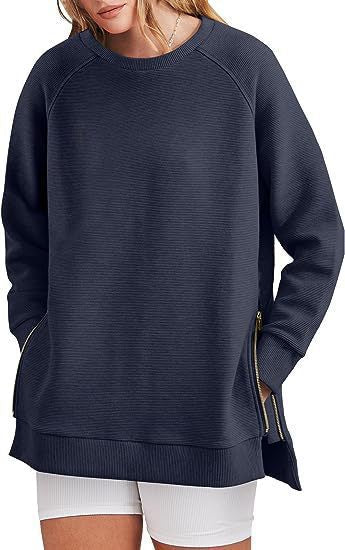 Damen lässiger Sweatshirt mit Seitentaschen und Reißverschluss WW
