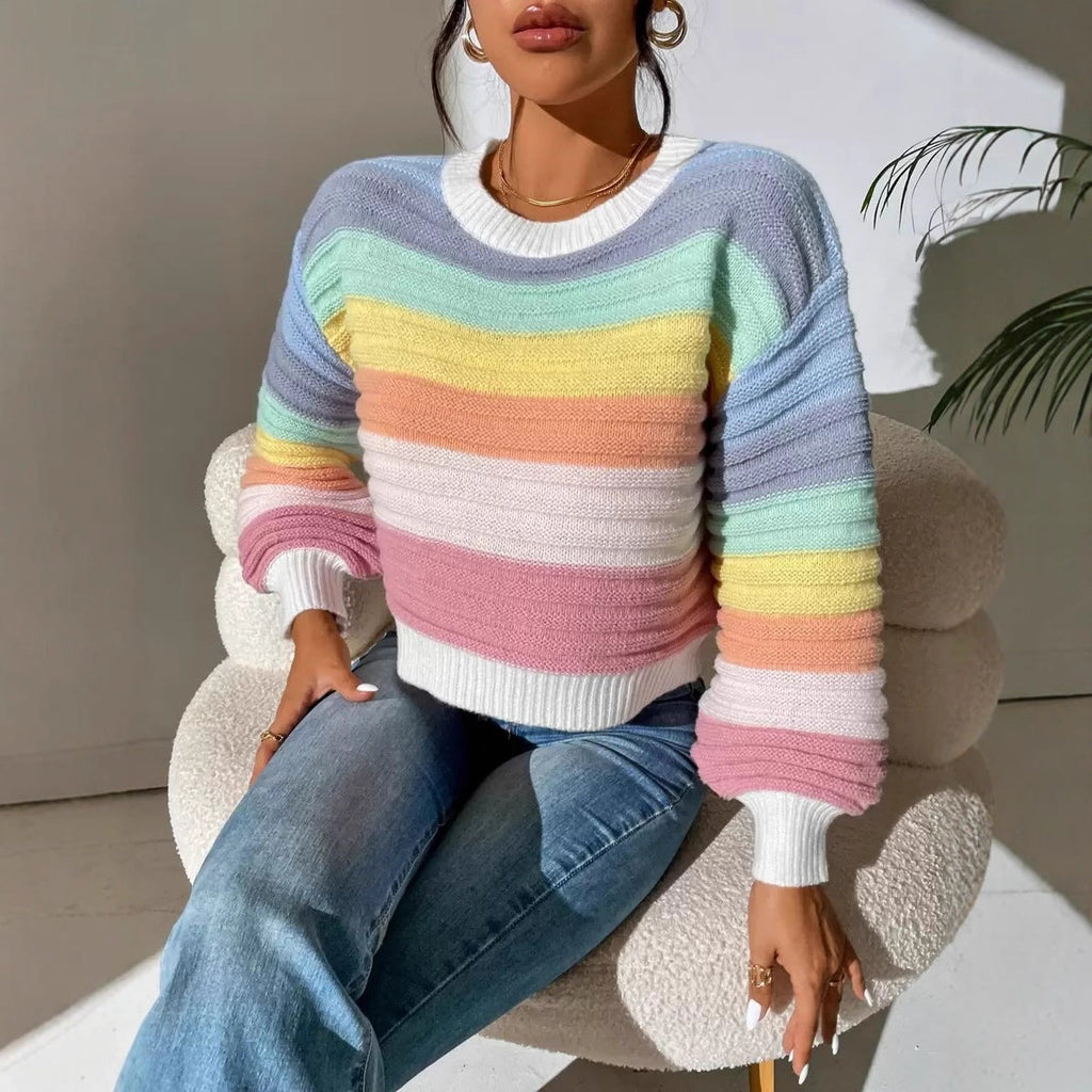 Damen Modischer Strickpullover mit Volumenärmel und Randdetails WW