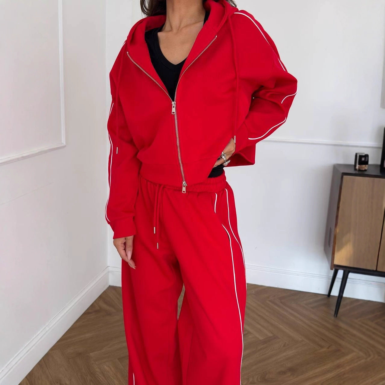 Damen sportliches Freizeit-Set aus trendigem Hoodie und weitem Stoffhose WW