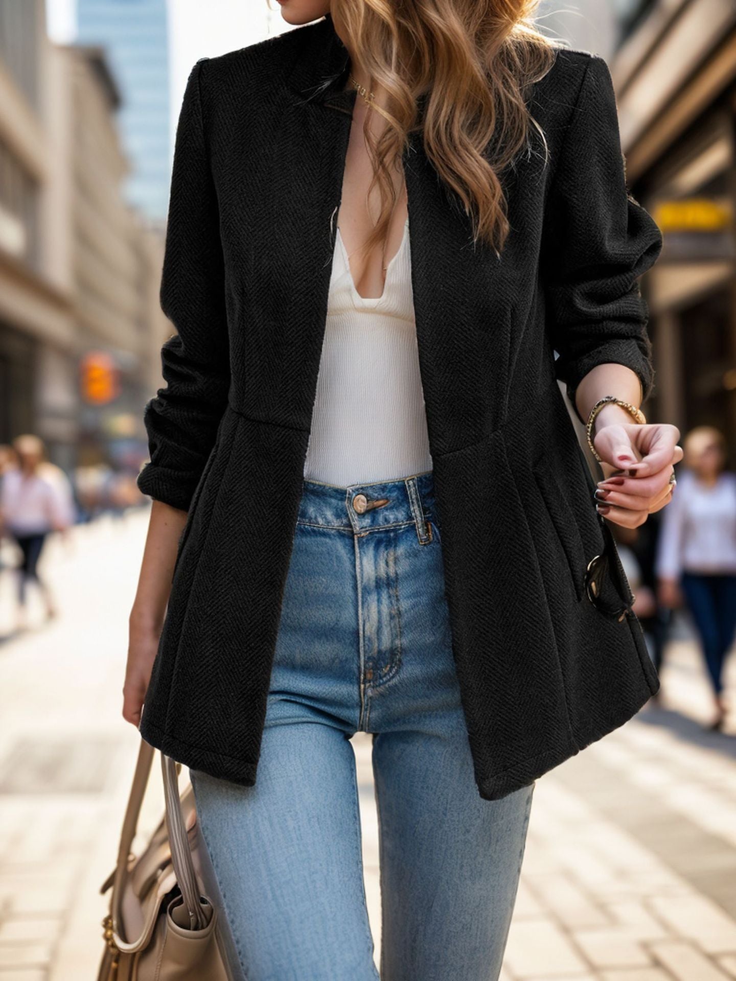 Damen elegante Blazerjacke aus strukturiertem Stoff mit modernen Details WW