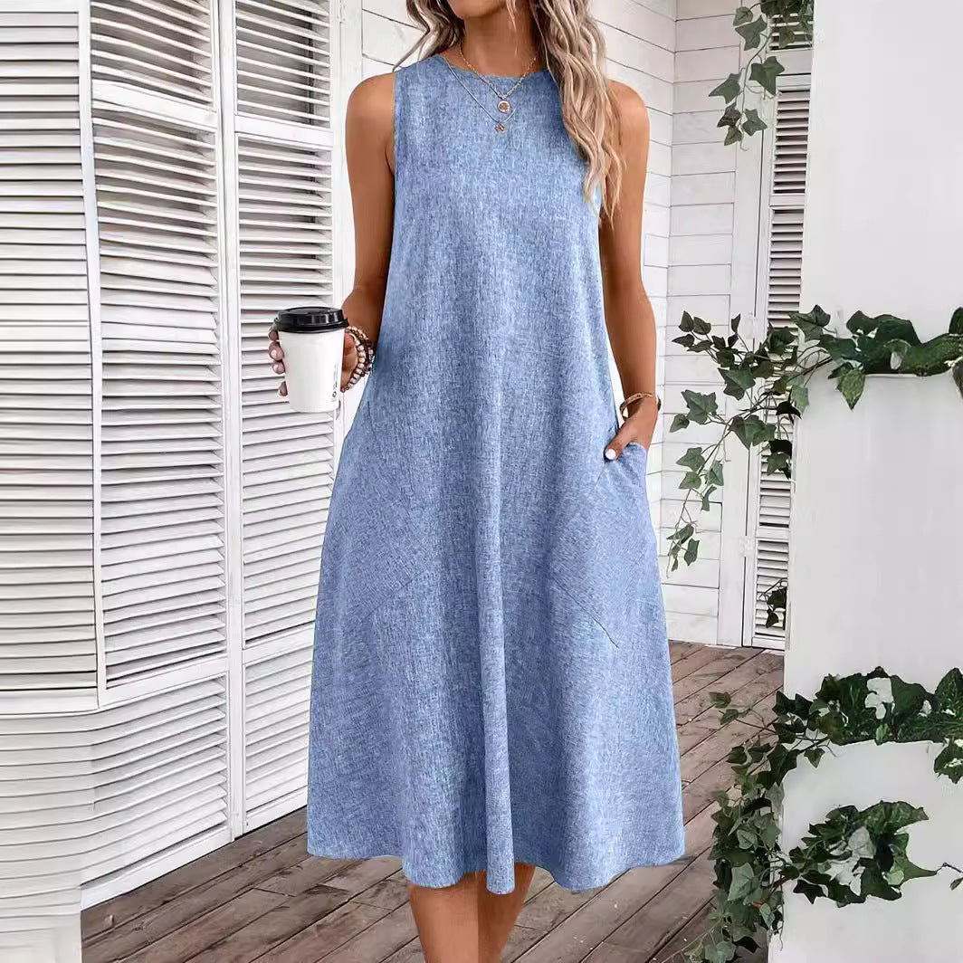 Damen lässiges Sommerkleid mit Taschen und bequemem Schnitt WW