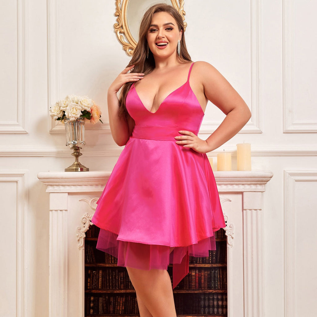 Damen Abendkleid mit tiefem V-Ausschnitt und schwingendem Tüllrock WW