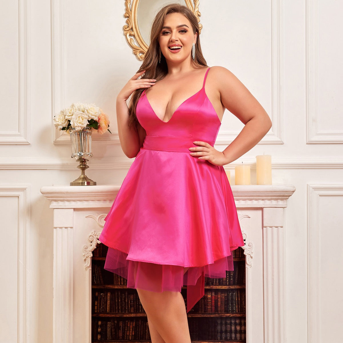 Damen Abendkleid mit tiefem V-Ausschnitt und schwingendem Tüllrock WW