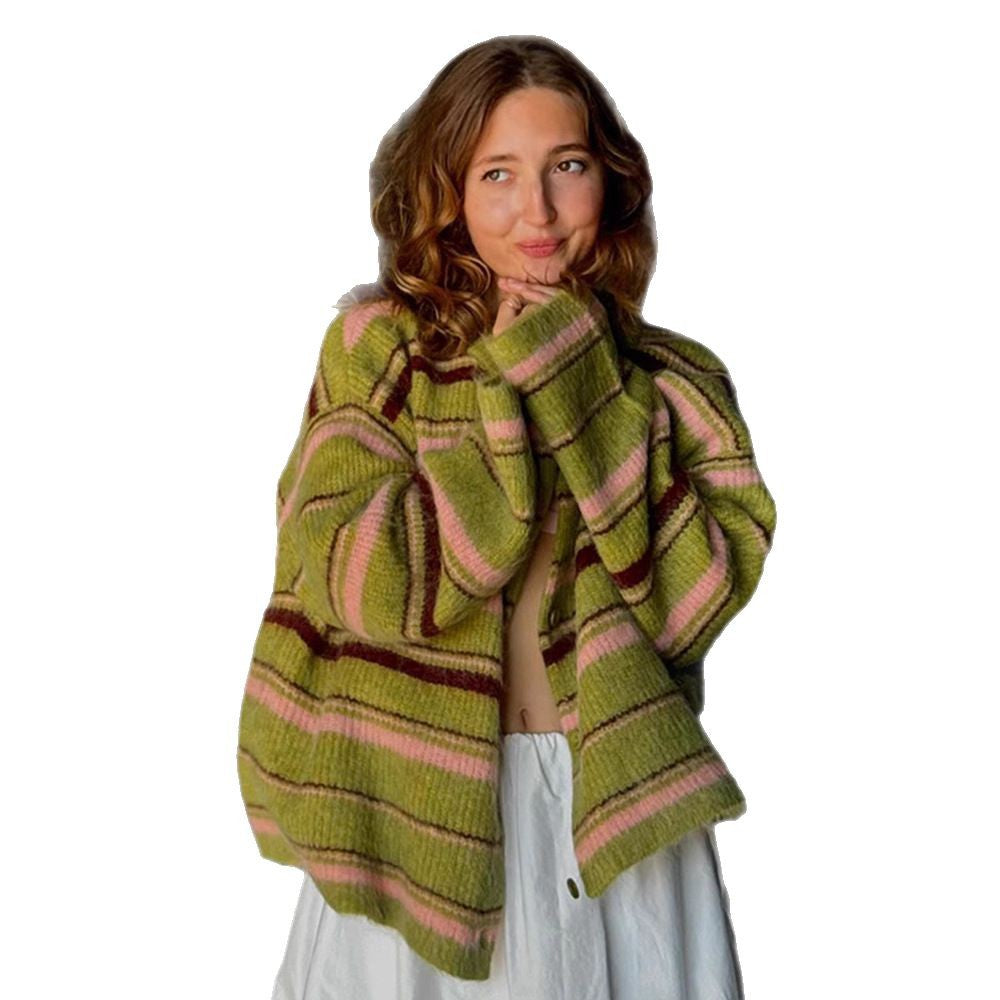 Damen Strickjacke mit häkelnden Streifen WW