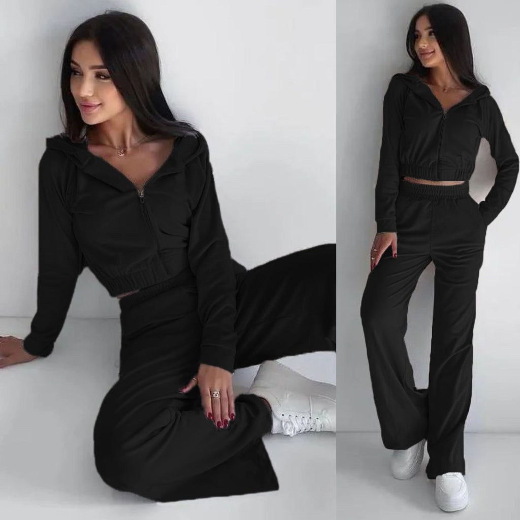 Damen sportliches Fleece Lounge-Set mit kurzem Schnitt und elastischem Bund WW