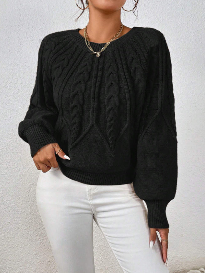 Damen Strickpullover mit Zopfmuster und weitem Schnitt WW
