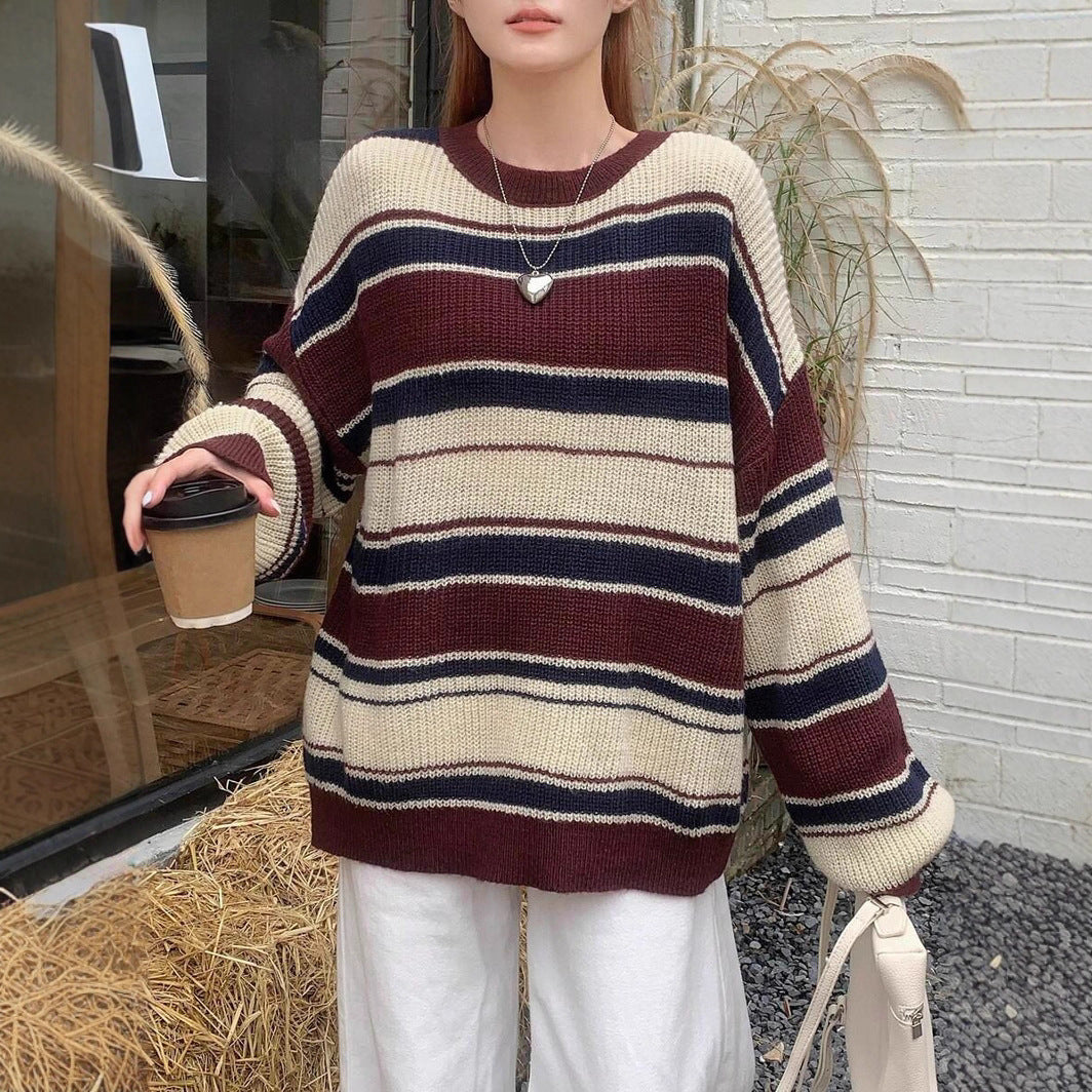 Damen modischer Strickpullover mit Streifenmuster WW