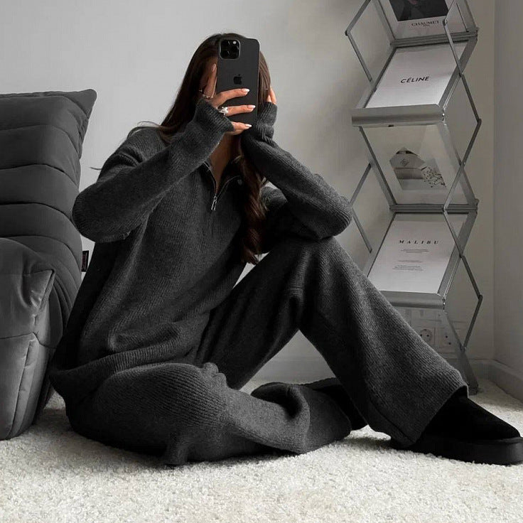 Damen trendiger Oversized Strickpullover mit Zipper und langen Ärmeln WW