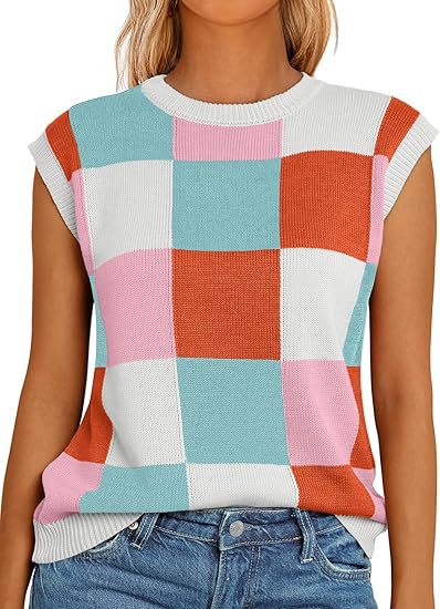 Damen lässiges ärmelloses Pullover-Top mit karierter Musterung WW