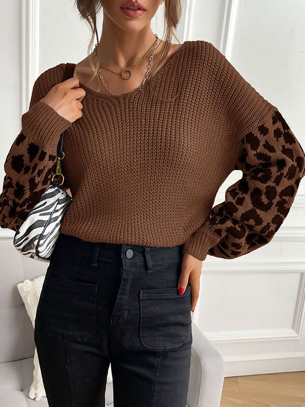 Damen modischer Pullover mit lässiger Weave-Optik und tierischem Muster WW