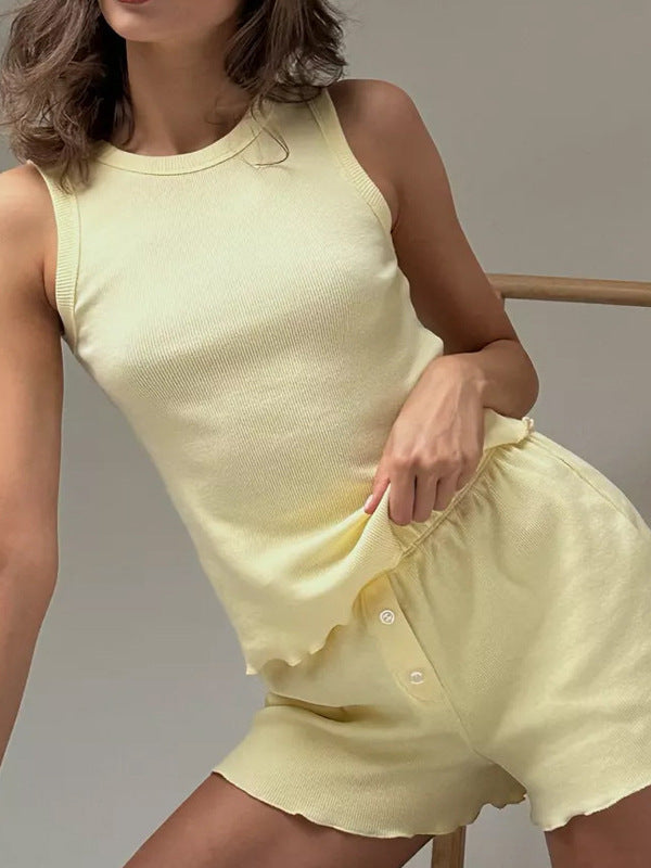 Damen Sommerliches Kurzarm-Set mit Ausschnitt und geschwungenem Saum WW