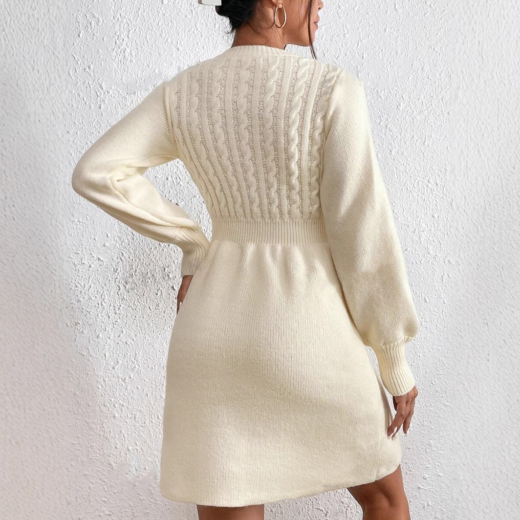 Damen Strickkleid mit voluminösen Ärmeln und strukturiertem Oberteil WW