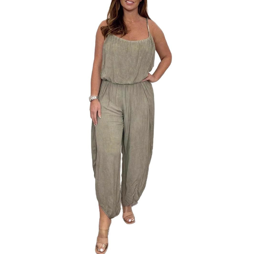 Damen luftiger Jumpsuit mit weitem Schnitt und verstellbaren Trägern WW