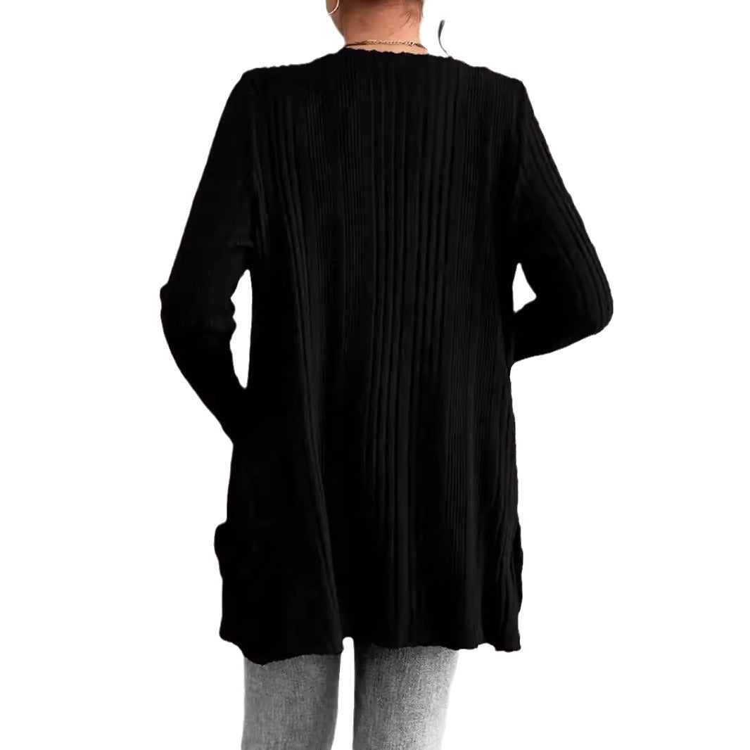 Damen Strickjacke mit Rippstruktur und aufgesetzten Taschen WW