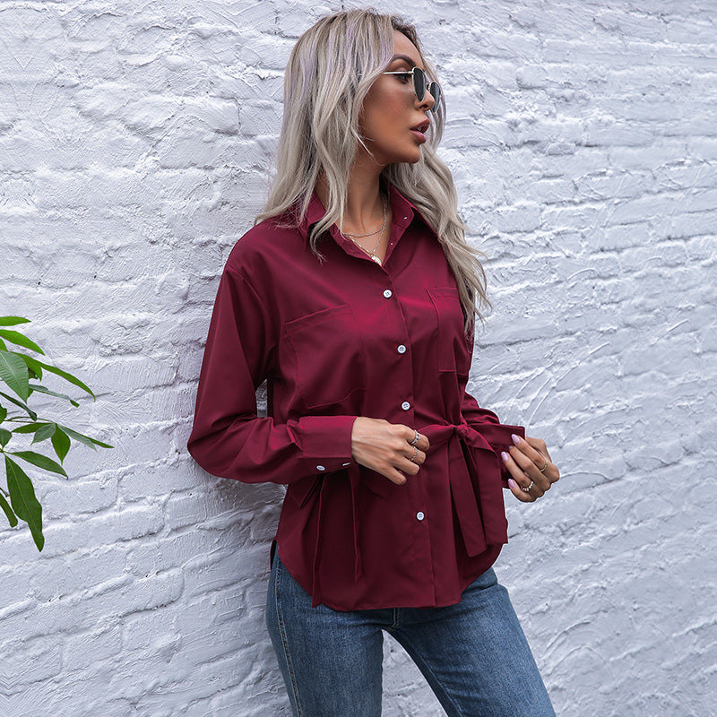 Damen Hemdbluse mit dekorativen Bindebändern und eleganten Details WW