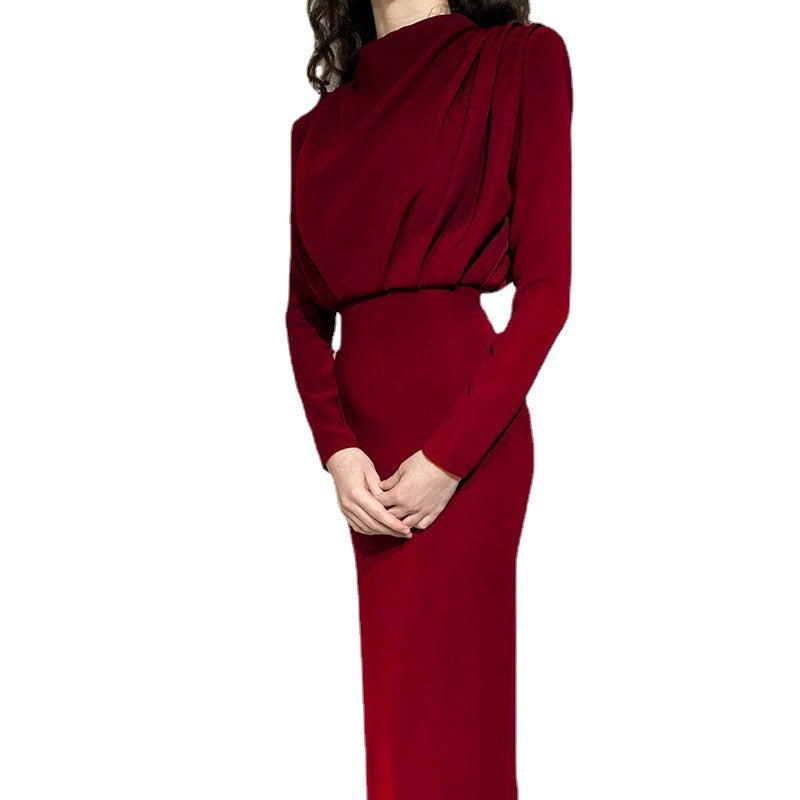 Damen Elegantes und figurbetontes Langarmkleid mit hohem Kragen WW