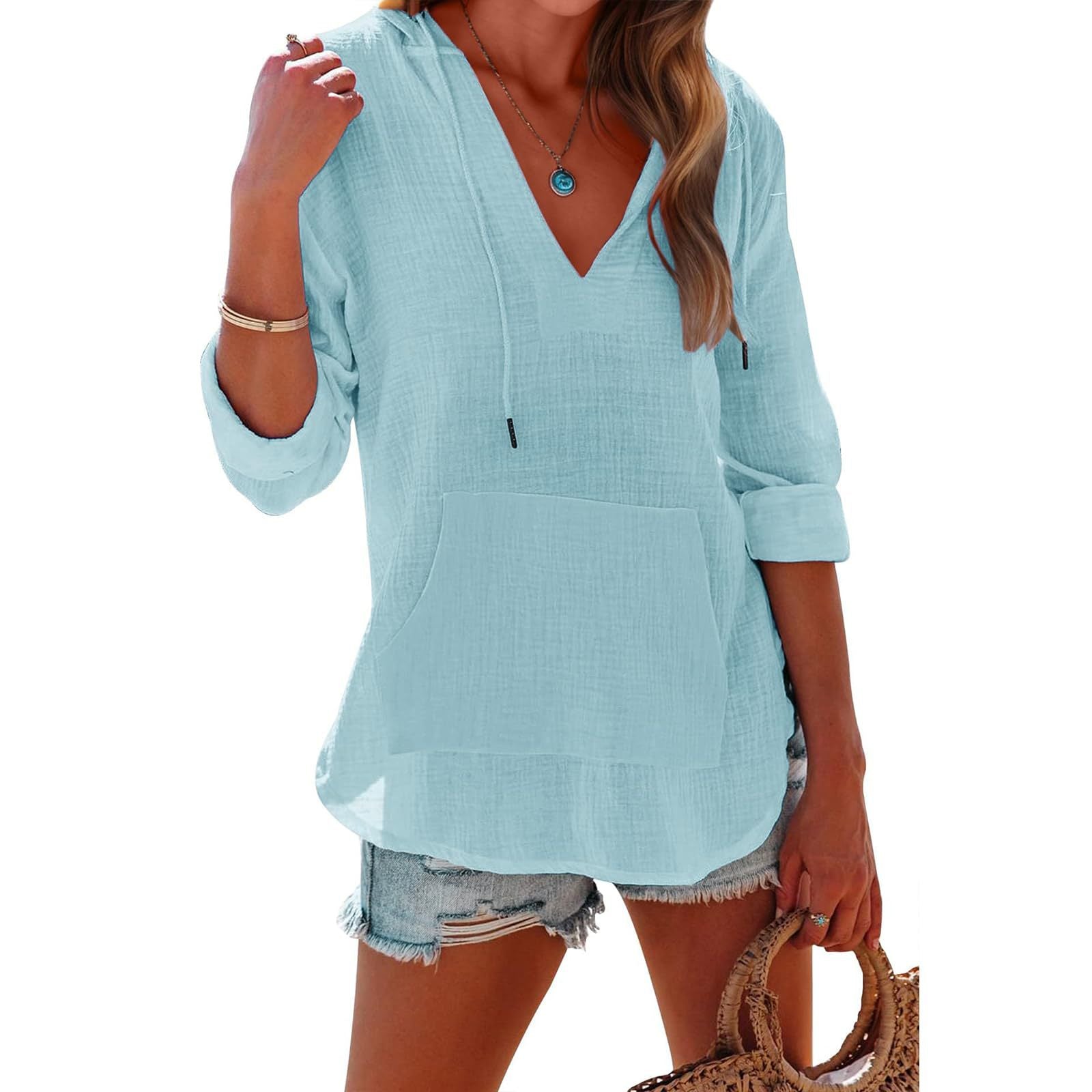 Damen Leichte Kapuzenpullover Top WW