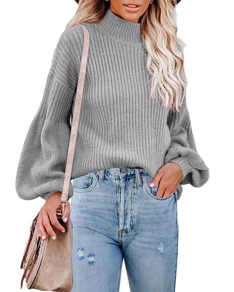 Damen Pullover mit voluminösen Ärmeln und feinem Rippstrick WW
