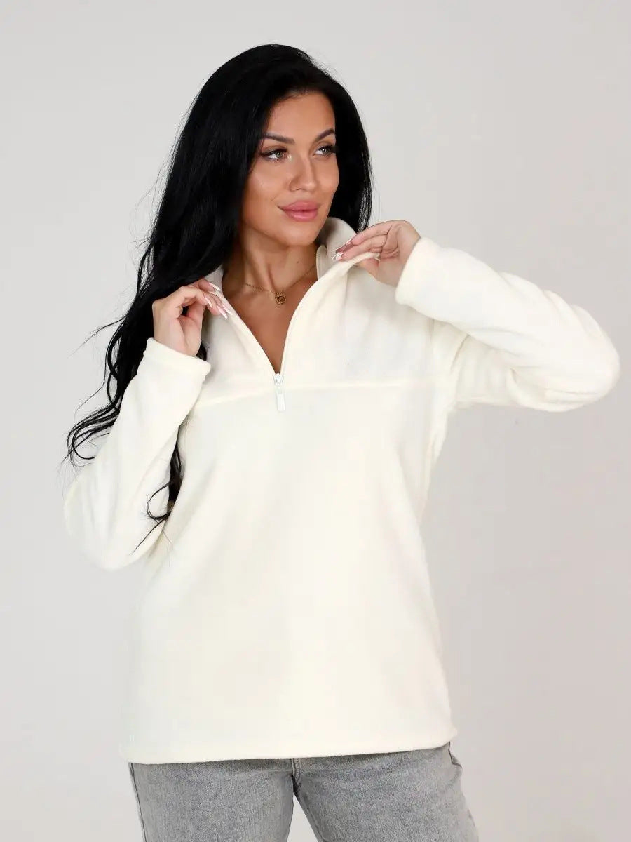 Damen Fleece-Pullover mit halbem Reißverschluss und langen Ärmeln WW