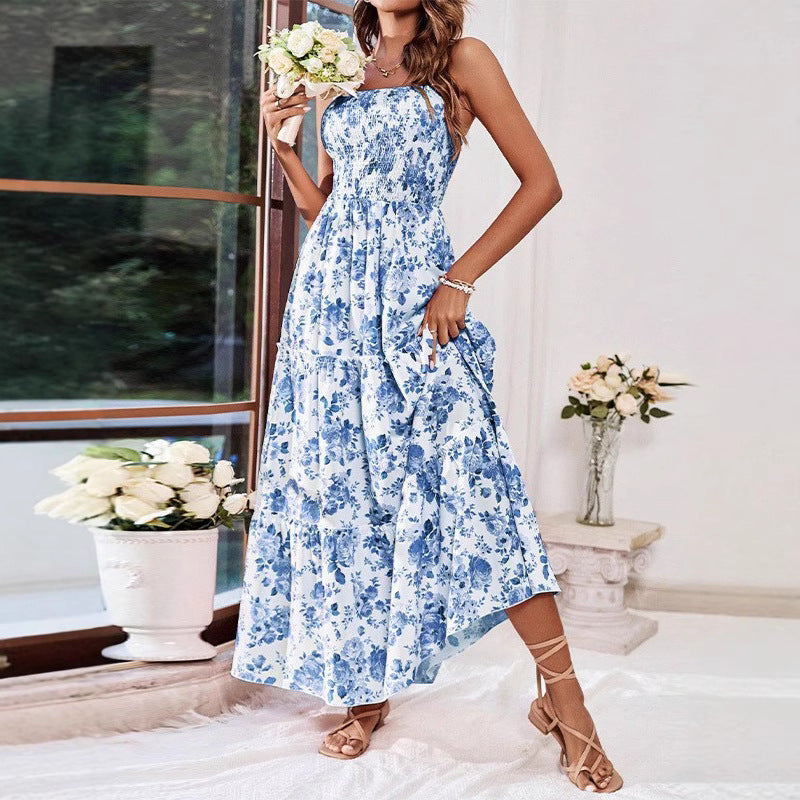 Damen Maxikleid mit schickem Blumenmuster und elastischem Oberteil WW