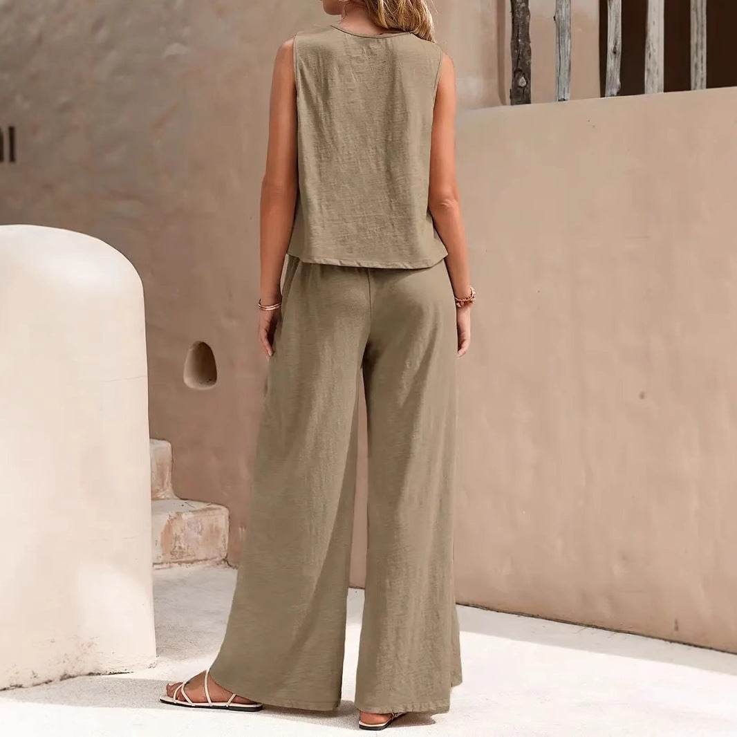 Damen luftiges Zweiteiliges Set mit weitem Schnitt und praktischen Taschen WW