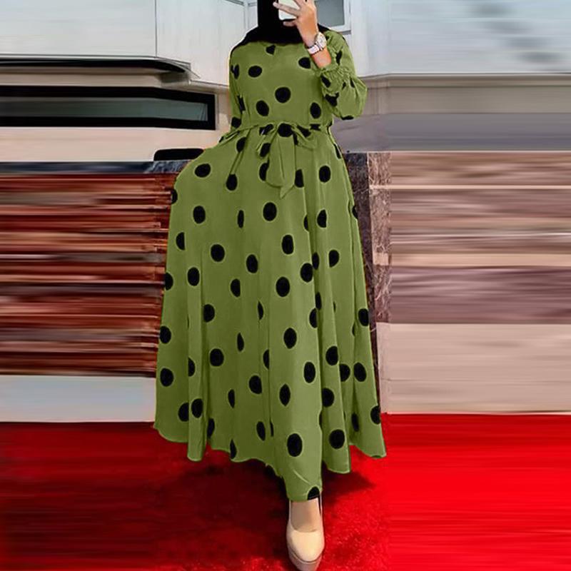 Damen Maxi-Kleid mit asymmetrischem Saum und elegantem Punktmuster WW
