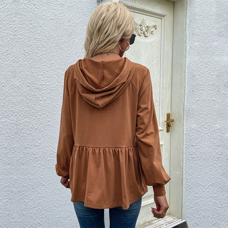Damen Kapuzenpullover mit schicker Rüsche WW