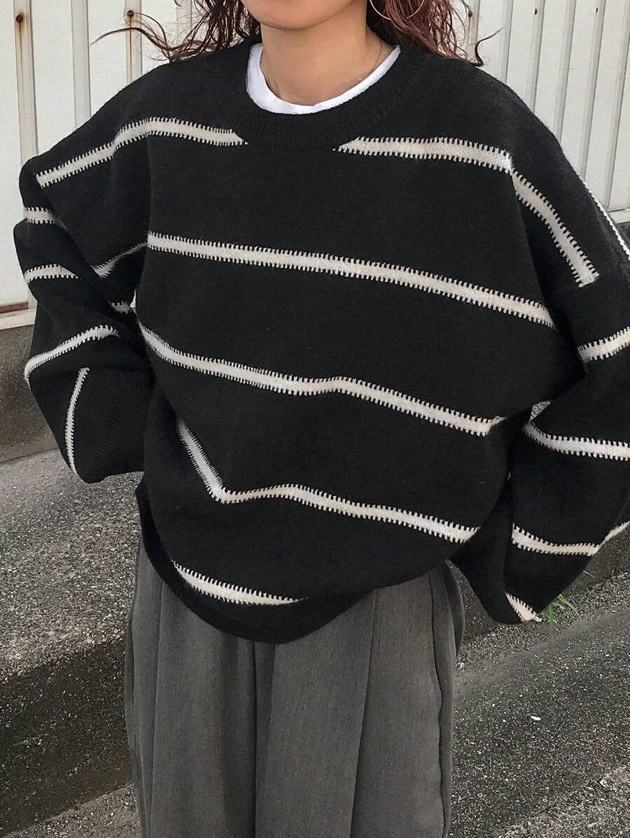 Damen Oversized Strickpullover mit trendigem Streifenmuster und lässiger Passform WW