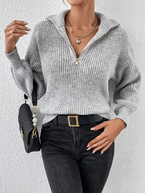 Damen modischer Pullover mit hochgeschlossenem Kragen und Reißverschluss WW