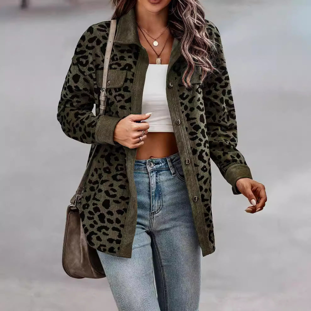 Damen Stilvolle Übergroße Leopardenmuster Jacke WW