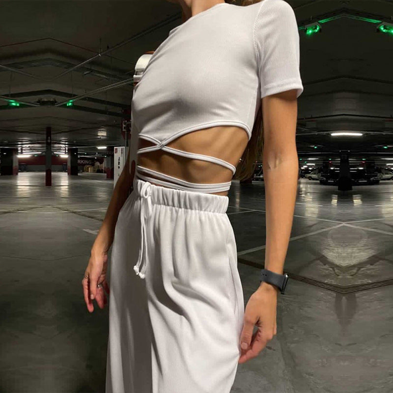 Damen sportliches Cropped-Oberteil mit verspieltem Schnitt und einzigartigem Banddesign WW