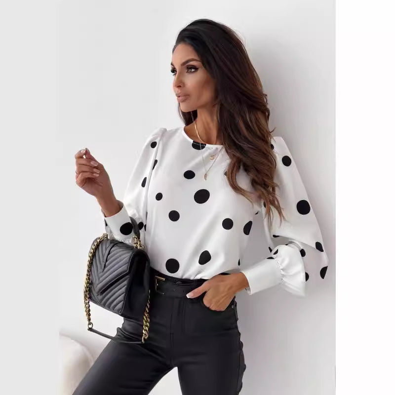 Damen Bluse mit Polka-Dots und elegantem Schnitt WW