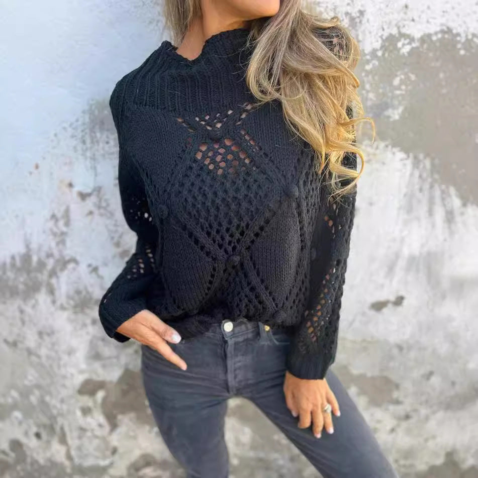 Damen luftiger Strickpullover mit grobem Maschenmuster und weitem Schnitt WW