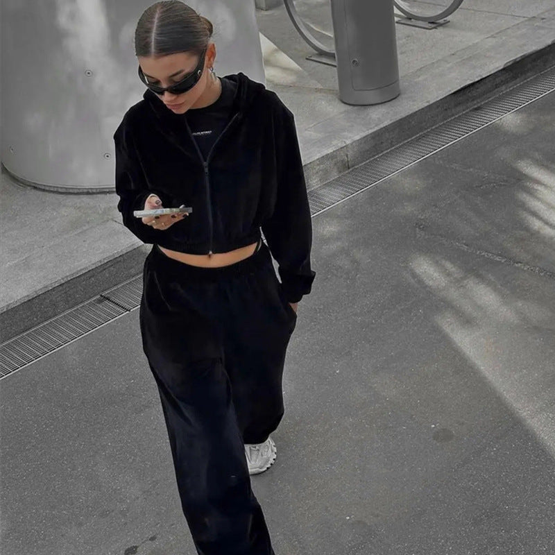 Damen sportliches Fleece-Jogginganzug mit modischem Schnitt und elastischem Bund WW